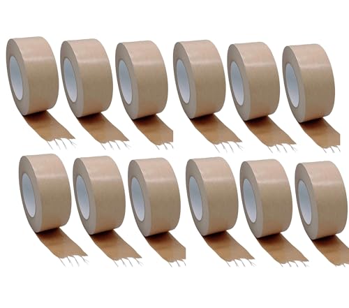 Bayli 12 Rollen Packband Papier 50mm x 50m, FADENVERSTÄRKT - 130µ - Starke Klebkraft mit Naturkautschuk, umweltfreundliches Klebeband aus Kraftpapier - nachhaltiges Paketklebeband - Papierklebeband Bayli 12 Rollen Packband Papier 50mm x 50m, FADENVERSTÄRKT - 130µ - Starke Klebkraft mit Naturkautschuk, umweltfreundliches Klebeband aus Kraftpapier - nachhaltiges Paketklebeband - Papierklebeband von Bayli