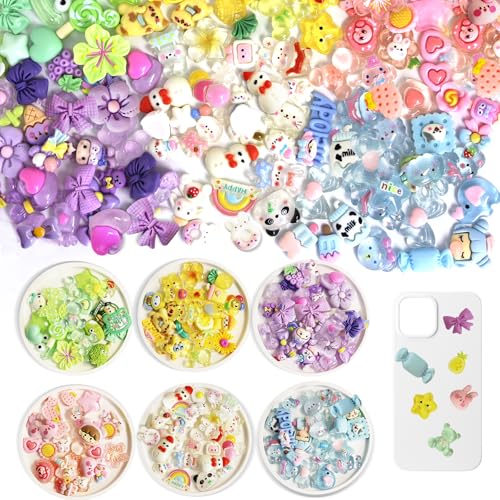 Bayurht Schleim-Charms, 6 Farben, sortiert, niedlich, Herzschleife, Süßigkeiten-Charm, flache Rückseite, ästhetische Nagelperlen für DIY, Basteln, Handyhüllen, 125 Stück von Bayurht
