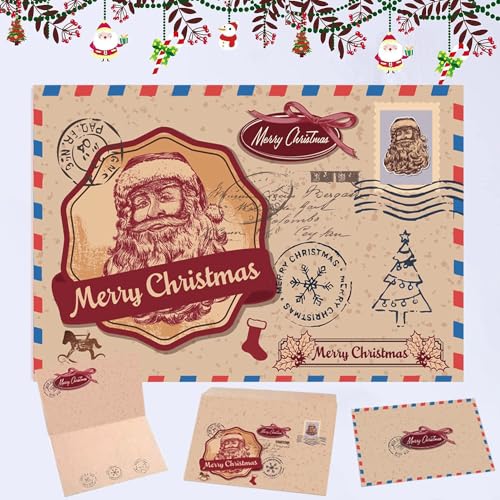 Weihnachtskarten mit Umschlag (15er Set), Klappkarten mit Weihnachtsbaum, Motiv für die schönsten Weihnachtsgrüße im Kraftpapier-Look+15 Braune Umschläge Aus Kraftpapier (C) von Bayuyi