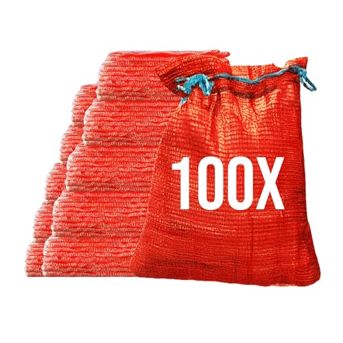 Bazko 100 Stück Raschelsäcke 35x50 cm 5 kg | rot | Netzsäcke mit Zugband | Kartoffelsack Zwiebelsäcke, Netzsack Brennholz Kaminholzsäcke von Bazko