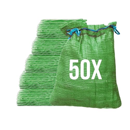 Bazko 50 Stück Raschelsäcke 50x80 cm 30 kg | grün | Netzsäcke mit Zugband | Kartoffelsack Zwiebelsäcke, Netzsack Brennholz Kaminholzsäcke von Bazko