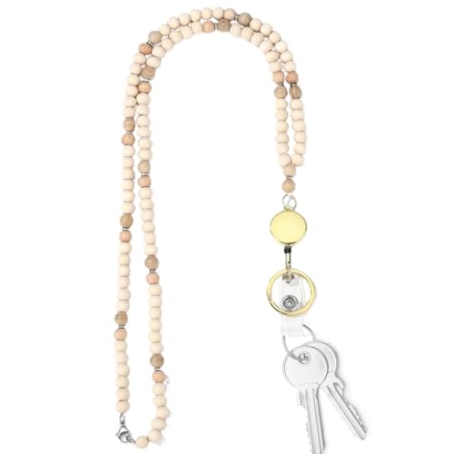 Schlüsselband für Damen, Ausweishalter, einziehbarer Ausweishalter mit Holzperlen für Damen, Kordel mit modischen Holzperlen für Damen Schlüsselband für Damen, Ausweishalter, einziehbarer Ausweishalter mit Holzperlen für Damen, Kordel mit modischen Holzperlen für Damen von Bbbabeslk
