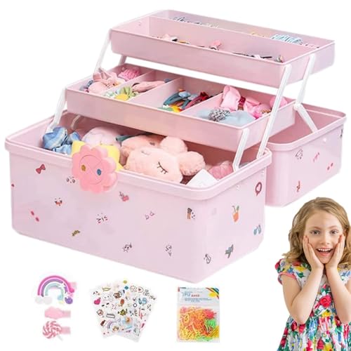 Süße Schmuckschatulle für Mädchen, Aufbewahrungsbox für Haar-Accessoires, Federmäppchen mit Gummiband mit 3-lagiger Haarspange, wasserdichtes Etui für Haarschleifen Süße Schmuckschatulle für Mädchen, Aufbewahrungsbox für Haar-Accessoires, Federmäppchen mit Gummiband mit 3-lagiger Haarspange, wasserdichtes Etui für Haarschleifen von Bbbabeslk