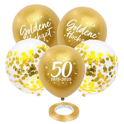24 Stück Goldene Hochzeit Deko, Hochzeitstag Luftballons, Jahrestag Jubiläum Geschenke Party Zahl 25 Frauen Männer, für Hochzeit Feier Jubiläum Party von BbiuRer