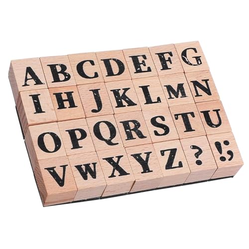 28 Stück Buchstaben Stempel, Alphabet Stempelset Aus Holz, Buchstabenstempel, Vintage Hölzerne Stempel Buchstaben groß für Scrapbooking, Kartenbasteln Und Pädagogische Aktivitäten von BbiuRer