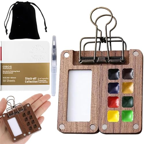 4 Stück Pocket Aquarell Set, Mini Aquarell Set, 8 Grids Tragbare Skizzenbuch-Palette, Reise Aquarellpalette, Pocketartist Travel Set mit Binder-Clips, Aquarellpapier, Aquarellpinsel Stifte 4 Stück Pocket Aquarell Set, Mini Aquarell Set, 8 Grids Tragbare Skizzenbuch-Palette, Reise Aquarellpalette, Pocketartist Travel Set mit Binder-Clips, Aquarellpapier, Aquarellpinsel Stifte von BbiuRer