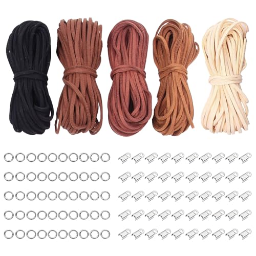 BBIURER Lederband für Ketten, Lederschnur Set 50M (5x10M), Lederband 2.5 mm Breite, Verschleißbeständig, Leicht, Modisch und Hautfreundlich, Ideal für DIY Basteln Schmuck, Armbänder und Halsketten von BbiuRer