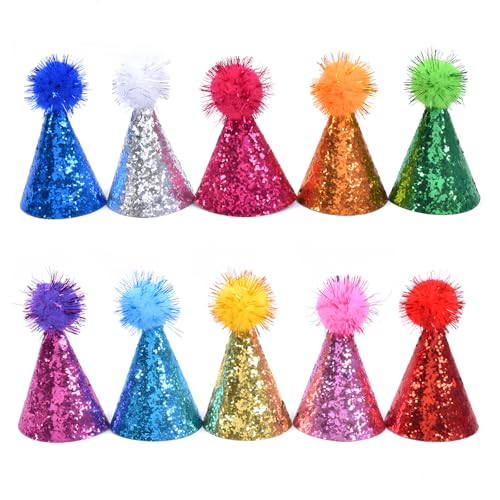 BbiuRer 10 Stück Partyhüte für Kuscheltiere, Glitzer, Mini Partyhüte für Kuscheltiere, Happy Birthday-Hut, Kindergeburtstagszubehör, Dekorationen, Pompom-Party-Hüte für Kinder und Erwachsene BbiuRer 10 Stück Partyhüte für Kuscheltiere, Glitzer, Mini Partyhüte für Kuscheltiere, Happy Birthday-Hut, Kindergeburtstagszubehör, Dekorationen, Pompom-Party-Hüte für Kinder und Erwachsene von BbiuRer