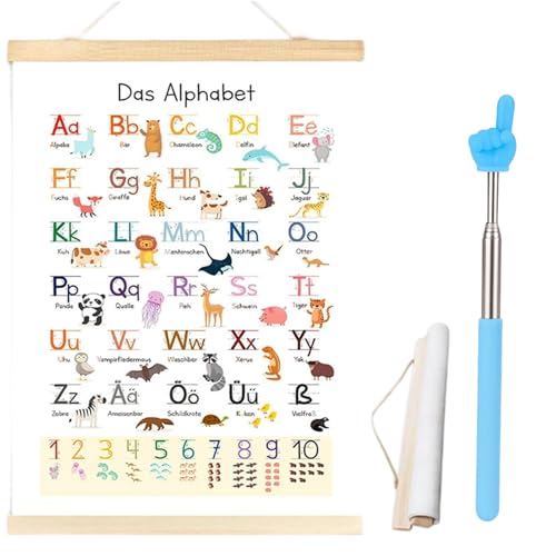 BbiuRer Abc Poster FüR Kinder,Alphabet Poster 30x40 Cm Und Fingerlesestab，Alphabet Lernen Geeignet FüR Kindergarten, Vorschule, Grundschule Kindereinschulung Geschenk von BbiuRer