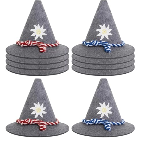 BbiuRer Oktoberfest Deko, 10 Stück Mini Trachtenhüte Mit Roten Und Blauen Schnüren, Bayrische Deko Für Party, Karneval Und Tischdekoration, Oktoberfest Accessoires, Rote/Blaue Schnur (Grau) von BbiuRer