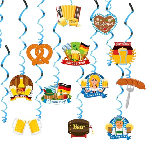 Oktoberfest Deko, 24 Stück Spiralen und 2 Banner, Bayrische Deko für Innen- und Außenbereich, Blaue Papierdekoration für Bierfest-Partys, Fotos und Veranstaltungen von BbiuRer