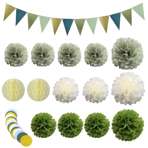 Pompons Deko, 16 Stück Grüne Papierblumen Deko Set, Party Deko für Hochzeit, Geburtstag, Baby Shower, Gartenparty, Boho Hochzeitsdeko, Deko Grün und Beige, Kopierpapier und Seidenpapier Pompons Deko, 16 Stück Grüne Papierblumen Deko Set, Party Deko für Hochzeit, Geburtstag, Baby Shower, Gartenparty, Boho Hochzeitsdeko, Deko Grün und Beige, Kopierpapier und Seidenpapier von BbiuRer