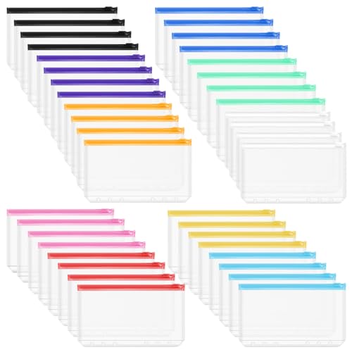 40 Stück A6 Ringbuch-Reißverschlusstaschen, 6 Löcher, mit Reißverschluss, Großmappen, Plastikbeutel, bunte lose Blätter, wasserdichte PVC-Dokumententasche von Bcbei