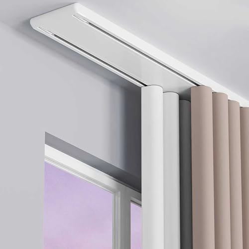 Doppelreihige Vorhangschiene, leise, strapazierfähig, für Vorhänge, Raumteiler für Wohnzimmer, Schlafzimmer, Krankenhaus, einfache Installation, Weiß, 1,4 m von Bcofo