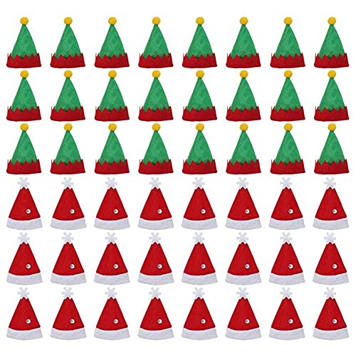 Bcowtte 48 Stück Mini-Weihnachtsmütze, Oberteil mit Schnuller, Topper, Weihnachtsdekoration, Schutzverschluss für Weinflasche von Bcowtte