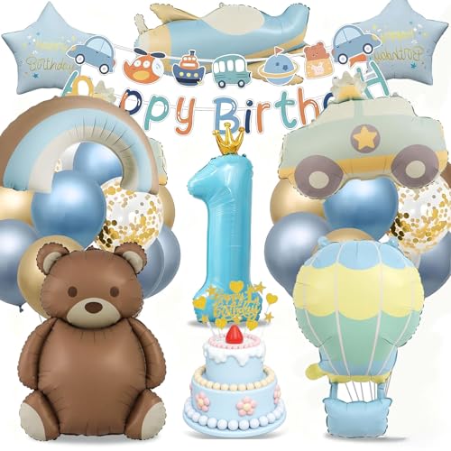 1. Geburtstag Junge Bär Deko Party 30 Stück 1. Geburtstagsdeko, Bären Deko Kindergeburtstag 1 Jahre, Kindergeburtstag Deko Bär Auto Regenbogen Flugzeug, Bär Banner und Tortendeko von Bcuuozeeing