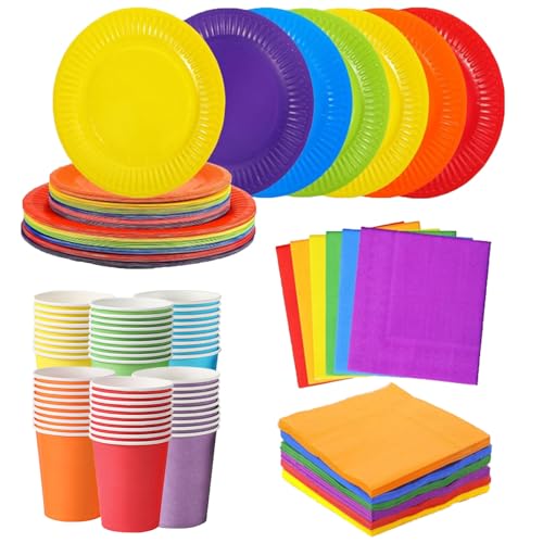 120 Stück Buntes Partygeschirr aus Papier, 30 x 23cm Essteller, Salatteller, 30 x 270ml Becher, 30 x 25cm Servietten, Partygeschirr Set für Neon Fiesta Regenbogen Party Dekoration 120 Stück Buntes Partygeschirr aus Papier, 30 x 23cm Essteller, Salatteller, 30 x 270ml Becher, 30 x 25cm Servietten, Partygeschirr Set für Neon Fiesta Regenbogen Party Dekoration von Bcuuozeeing