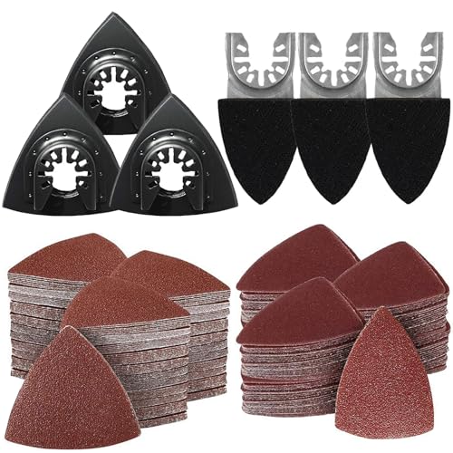 156 Multitool Schleifplatte für Deltaschleifer, einschließlich 150 Blatt Schleifpapier in 60/80/100/120/240 Körnung, 3 schleifklotz und 3 Finger-Schleifpads-Halter 156 Multitool Schleifplatte für Deltaschleifer, einschließlich 150 Blatt Schleifpapier in 60/80/100/120/240 Körnung, 3 schleifklotz und 3 Finger-Schleifpads-Halter von Bcuuozeeing
