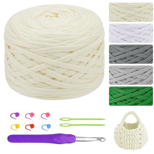 285g/100m T-Shirt Garn, Textilgarn zum Häkeln, T-Shirt Bändchengarn zum Stricken und Häkeln, T Shirt Garn zum Häkeln für Taschen, Körbe, Teppiche, Wandbehang, DIY-Kunsthandwerk - Beige 285g/100m T-Shirt Garn, Textilgarn zum Häkeln, T-Shirt Bändchengarn zum Stricken und Häkeln, T Shirt Garn zum Häkeln für Taschen, Körbe, Teppiche, Wandbehang, DIY-Kunsthandwerk - Beige von Bcuuozeeing