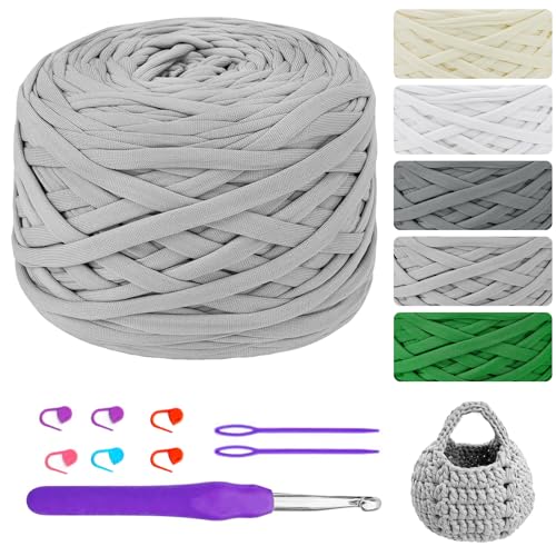 285g/100m T-Shirt Garn, Textilgarn zum Häkeln, T-Shirt Bändchengarn zum Stricken und Häkeln, T Shirt Garn zum Häkeln für Taschen, Körbe, Teppiche, Wandbehang, DIY-Kunsthandwerk - Hellgrau 285g/100m T-Shirt Garn, Textilgarn zum Häkeln, T-Shirt Bändchengarn zum Stricken und Häkeln, T Shirt Garn zum Häkeln für Taschen, Körbe, Teppiche, Wandbehang, DIY-Kunsthandwerk - Hellgrau von Bcuuozeeing