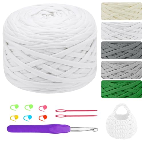 285g/100m T-Shirt Garn, Textilgarn zum Häkeln, T-Shirt Bändchengarn zum Stricken und Häkeln, T Shirt Garn zum Häkeln für Taschen, Körbe, Teppiche, Wandbehang, DIY-Kunsthandwerk - Weiß 285g/100m T-Shirt Garn, Textilgarn zum Häkeln, T-Shirt Bändchengarn zum Stricken und Häkeln, T Shirt Garn zum Häkeln für Taschen, Körbe, Teppiche, Wandbehang, DIY-Kunsthandwerk - Weiß von Bcuuozeeing