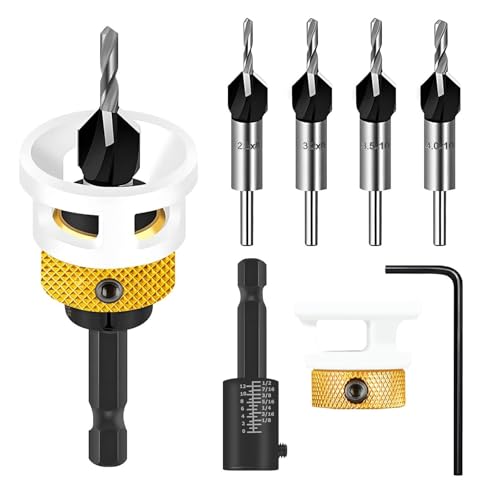 6 tlg Kegelsenker-Bohrer-Set, Senkbohrer-Set, Bohrsenker mit Tiefenanschlag, Senker Holzbohrer mit 1/4" Hex Schaft aus HSS-M2, Präzise Bohrungen für Holzverarbeitung 6 tlg Kegelsenker-Bohrer-Set, Senkbohrer-Set, Bohrsenker mit Tiefenanschlag, Senker Holzbohrer mit 1/4" Hex Schaft aus HSS-M2, Präzise Bohrungen für Holzverarbeitung von Bcuuozeeing