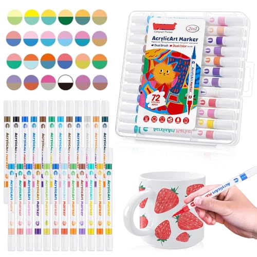 Bcuuozeeing 24er Acrylstifte Set mit Doppelspitze in 48 Farben, Acryl Marker, Keramik Bemalen Set, zum Zeichnen und DIY-Bastelprojekte, Multimarker für Steine, Holz, Stoff, Leinwand, Glas, Keramik von Bcuuozeeing