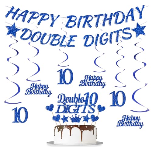10. Geburtstag Party Dekorationen Jungen - 15 Stück Blau Doppelstellige Dekoration inklusive Happy Birthday Banner Nummer 10 hängende Wirbel Girlande Hintergrund für 10 Jahre alte Party Supplies 10. Geburtstag Party Dekorationen Jungen - 15 Stück Blau Doppelstellige Dekoration inklusive Happy Birthday Banner Nummer 10 hängende Wirbel Girlande Hintergrund für 10 Jahre alte Party Supplies von Bcxiuso