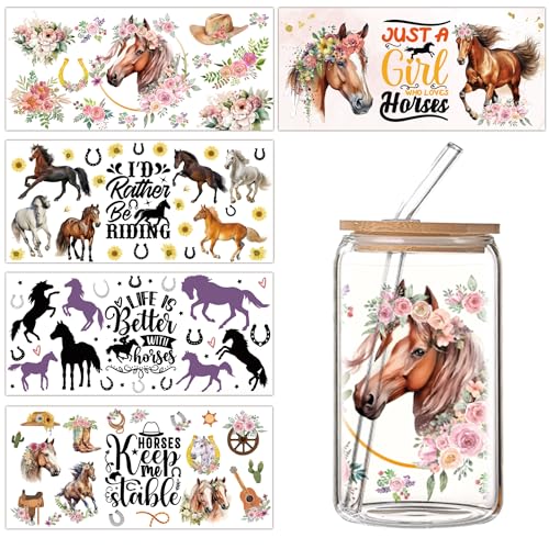 Bcxiuso Cup Wraps Transfer-Pferd-Aufkleber – 5 Stück, UV-DTF-Aufkleber mit Blumen, Basteln, Pferde-Thema, wasserdichte Aufkleber für personalisierte Wasserflasche für Mädchen und Jungen, 473 ml Bcxiuso Cup Wraps Transfer-Pferd-Aufkleber – 5 Stück, UV-DTF-Aufkleber mit Blumen, Basteln, Pferde-Thema, wasserdichte Aufkleber für personalisierte Wasserflasche für Mädchen und Jungen, 473 ml von Bcxiuso