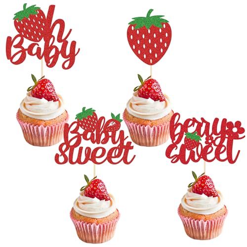 Cupcake-Topper für Babypartys, Mädchen, 36 Stück, Motiv: Oh Baby, Erdbeere, Shortcake-Topper, Picks, Mädchen, Themenparty, Cupcake-Dekorationen für Jubiläen, Hochzeiten, Kindergeburtstage Cupcake-Topper für Babypartys, Mädchen, 36 Stück, Motiv: Oh Baby, Erdbeere, Shortcake-Topper, Picks, Mädchen, Themenparty, Cupcake-Dekorationen für Jubiläen, Hochzeiten, Kindergeburtstage von Bcxiuso