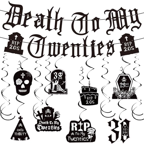 Death To My 20s Dekorationen – 13 Stück Schwarz Death To My Twenties Banner Rip To My 20s Hanging Swirls 30th Birthday Party Supplies für Männer Frauen My Youth Beerdigung 30 Jahre alt Geburtstag Death To My 20s Dekorationen – 13 Stück Schwarz Death To My Twenties Banner Rip To My 20s Hanging Swirls 30th Birthday Party Supplies für Männer Frauen My Youth Beerdigung 30 Jahre alt Geburtstag von Bcxiuso