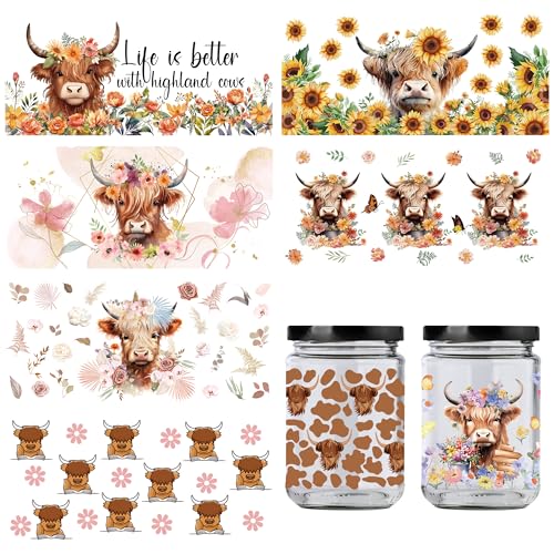Highland Cow Stickers Cup Wrap – 8 Blatt Rubb On Transfers Stickers Craft UV DTF Cup Highland Cow Animal Theme Sunflower Water Bottle Decals for Kids Girls Boys Glass Cups Craft Sticker Gifts Highland Cow Stickers Cup Wrap – 8 Blatt Rubb On Transfers Stickers Craft UV DTF Cup Highland Cow Animal Theme Sunflower Water Bottle Decals for Kids Girls Boys Glass Cups Craft Sticker Gifts von Bcxiuso