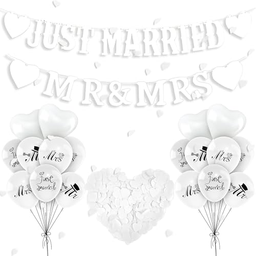 Just Married Dekoration Hochzeitsbanner – 520 Stück Just Married Banner Mr Mrs hängende Wimpelkette Latexballons Herz weißes Konfetti für Brautparty, Hochzeit, Verlobung, Jahrestag, Dekorzubehör Just Married Dekoration Hochzeitsbanner – 520 Stück Just Married Banner Mr Mrs hängende Wimpelkette Latexballons Herz weißes Konfetti für Brautparty, Hochzeit, Verlobung, Jahrestag, Dekorzubehör von Bcxiuso