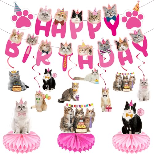Katzengeburtstagsdekorationsset – 20 Stück rosa Katzenbanner Happy Birthday hängende Wirbel Waben-Mittelstücke Partyzubehör für Kinder Mädchen Jungen Katzenliebhaber Katze Geburtstag Party Dekoration Katzengeburtstagsdekorationsset – 20 Stück rosa Katzenbanner Happy Birthday hängende Wirbel Waben-Mittelstücke Partyzubehör für Kinder Mädchen Jungen Katzenliebhaber Katze Geburtstag Party Dekoration von Bcxiuso
