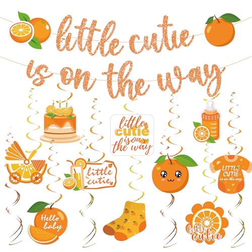 Little Cutie Babyparty-Dekorationen – 15 Stück orangefarbene Banner zum Aufhängen, Party-Dekoration, Zubehör, Glitzer, Little Cutie Is On The Way-Banner für süße Babyparty, Mädchen, orangefarbenes Little Cutie Babyparty-Dekorationen – 15 Stück orangefarbene Banner zum Aufhängen, Party-Dekoration, Zubehör, Glitzer, Little Cutie Is On The Way-Banner für süße Babyparty, Mädchen, orangefarbenes von Bcxiuso