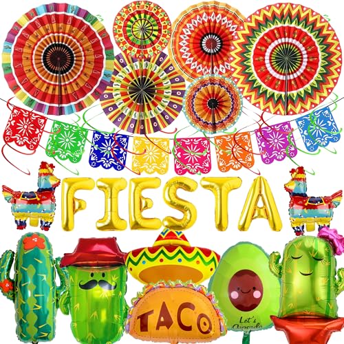 Mexikanische Party-Dekorationen, Fiesta-Banner – 33 Stück, mehrfarbig, Papp-Fächer, Kaktus, mexikanischer Hut, Burrito, hängende Wirbel für Fiesta-Thema, Cinco de Mayo, Coco, Karneval, Festivals Mexikanische Party-Dekorationen, Fiesta-Banner – 33 Stück, mehrfarbig, Papp-Fächer, Kaktus, mexikanischer Hut, Burrito, hängende Wirbel für Fiesta-Thema, Cinco de Mayo, Coco, Karneval, Festivals von Bcxiuso