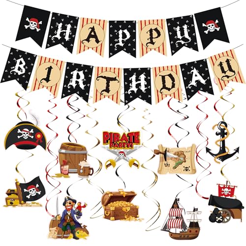 Piraten-Party-Dekorationen, Banner-Set – 15 Stück Piraten Geburtstag Party Dekoration Supplies Banner Happy Birthday hängende Wirbel für Kinder Jungen Piraten Geburtstag Party Halloween Babyparty Piraten-Party-Dekorationen, Banner-Set – 15 Stück Piraten Geburtstag Party Dekoration Supplies Banner Happy Birthday hängende Wirbel für Kinder Jungen Piraten Geburtstag Party Halloween Babyparty von Bcxiuso