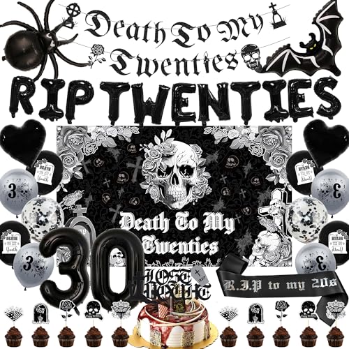 Rip 20er Jahre Geburtstag Dekorationen Luftballons – 43 Stück Death To My 20s Party Supplies einschließlich Banner Totenkopf Hintergrund Nummer 30 Folienballon Kuchen Cupcake Topper für My Youth Funny Rip 20er Jahre Geburtstag Dekorationen Luftballons – 43 Stück Death To My 20s Party Supplies einschließlich Banner Totenkopf Hintergrund Nummer 30 Folienballon Kuchen Cupcake Topper für My Youth Funny von Bcxiuso