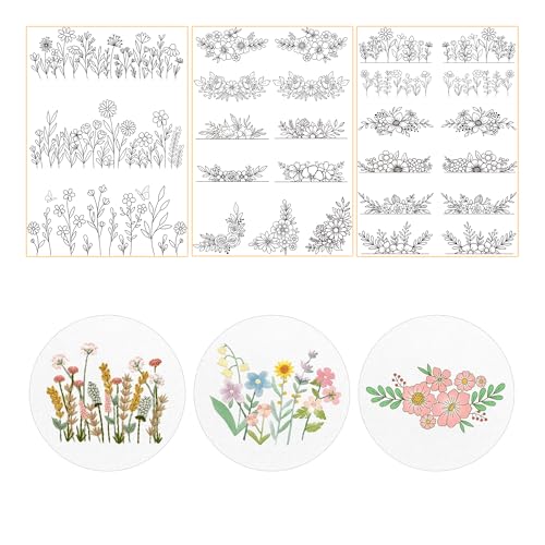 Wasserlösliche Stickmuster-Stabilisatoren – 3 Blatt Blumen-Blätter, Stick- und Stickmuster, wiederverwendbar, Transferpapier-Stabilisatoren für Handnähliebhaber, Anfänger, DIY-Geschenk von Bcxiuso