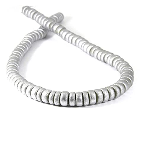 1 Strang mit 100 metallischen Holzperlen, 8 mm rund x 4 mm dick, Rondelle-Heishi-Abstandshalter, Naturholzperlen in vielen glänzenden Farben (Silber) von Bdbeads