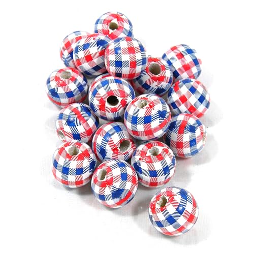10 große rot-weiß-blau-karierte Gingham-Flagge, 16 mm dicke Holzperlen mit 4 mm Loch 10 große rot-weiß-blau-karierte Gingham-Flagge, 16 mm dicke Holzperlen mit 4 mm Loch von Bdbeads