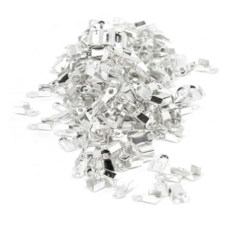 100 gefaltete 6 mm Quetschschlauch-Endstücke für 1 mm – 1,5 mm Perlenschnur und Drahtenden mit Schlaufe zum Verbinden (versilbert) von Bdbeads