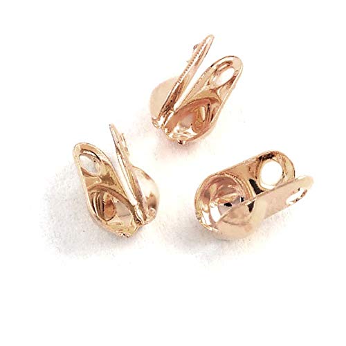 100 seitlich gefaltete Clamshell-Perlen-Endspitzen für Schmuck mit Doppelschlaufen, um Knoten und Quetschperlen zu verstecken (rotvergoldet) von Bdbeads