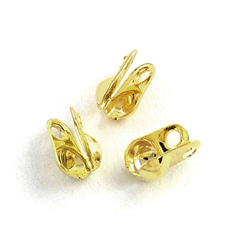 100 seitlich gefaltete Clamshell-Perlen-Endspitzen für Schmuck mit Doppelschlaufen, um Knoten und Quetschperlen zu verstecken (vergoldet) von Bdbeads