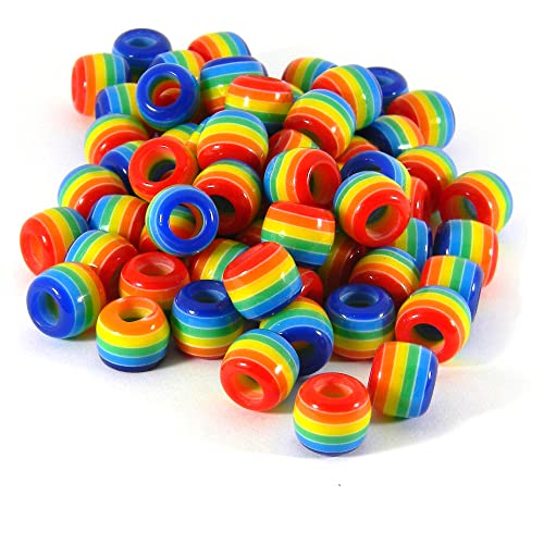30 große Kunstharzperlen, 12 mm x 10 mm, gestreift, Kunststoff, Acryl, lose Bastelperlen mit Streifen, großes 6 mm Loch (Regenbogen) von Bdbeads