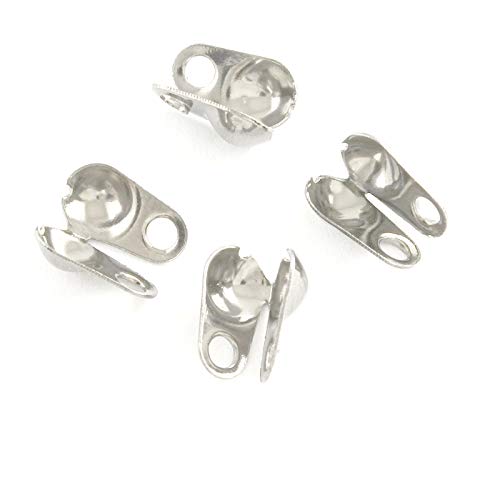50 seitlich gefaltete Clamshell-Perlen-Endspitzen für Schmuck mit Doppelschlaufen, um Knoten und Quetschperlen zu verstecken (versilbert) von Bdbeads