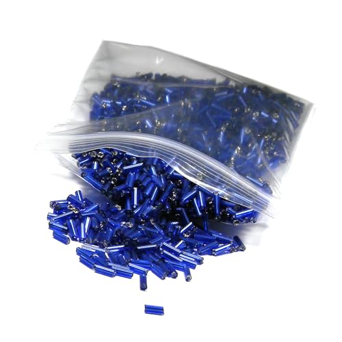 Glasperlen für Schmuck, Mosaik und andere Bastelarbeiten, 6 mm lang, 6 mm lang, 50 g, 1200 Stück (silberfarbener Rand, Marineblau) von Bdbeads
