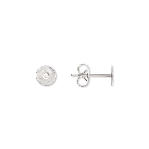 Ohrstecker aus hypoallergenem chirurgischem Edelstahl, silberfarben, rund, flach, mit Steckverschluss (6 mm), 50 Paar von Bdbeads