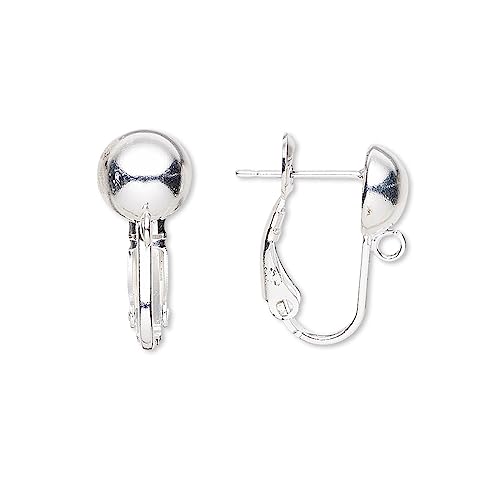 Omega-Ohrstecker, mit 8 mm runder halber Kugel und Schlaufenring zum Hinzufügen von Charms und baumelnden Ohrringen, versilbert, 10 Stück von Bdbeads
