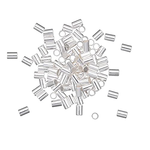 Quetschperlen, 3 mm x 2 mm, zum Abschluss des Endes von Schmuckperlen, Draht auf Messing-Basismetall (versilbert), 50 Stück von Bdbeads